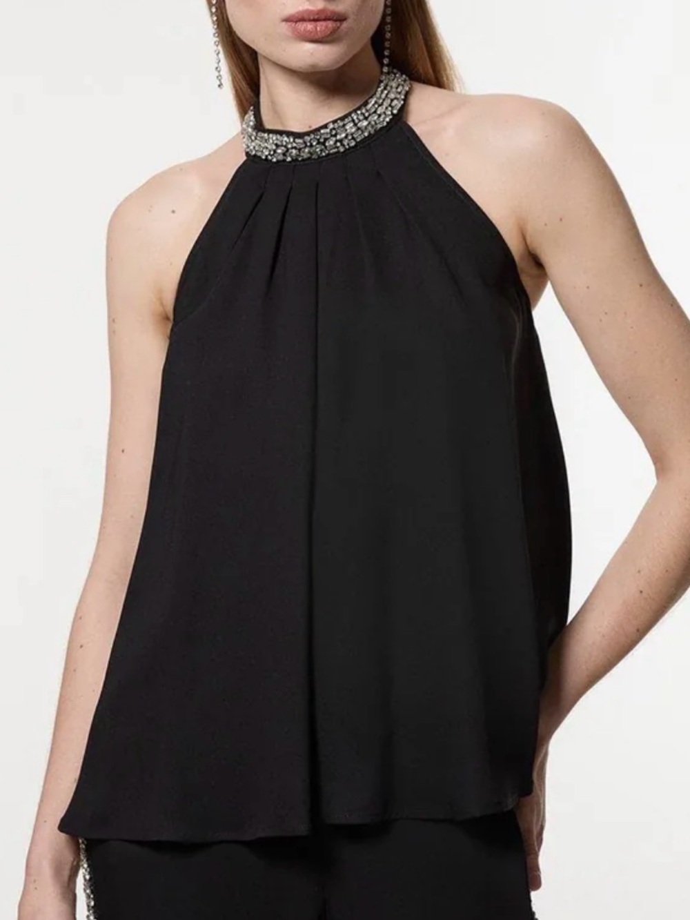 Black Rhinestone Halter Neck Camisole